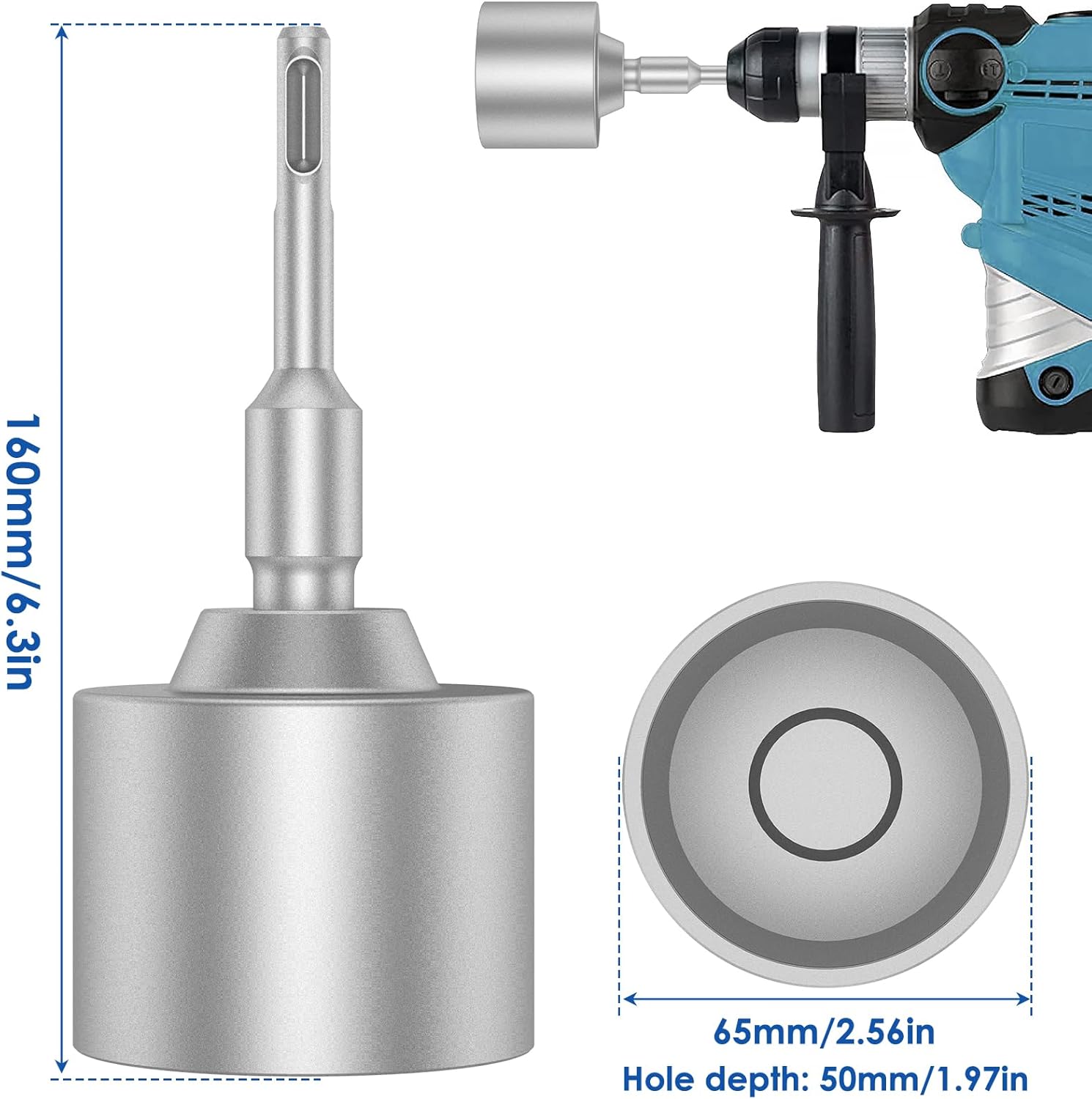 SDS Plus T-Post Ground Rod Driver，Forged Steel Drill Bit Driver, Heavy Duty Hammer Drill Rod Converter, Save Time Ground Rod Driver Tool for Rotary Hammer Drill Ground Rods(2.56inch)
