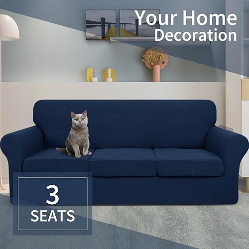 Miniatura 2 de Jiviner Fundas para sofá, 4 fundas elásticas para el sofá de 3 cuerpos, con 3 fundas para cojín, gruesas y ajustables, protector de muebles para los