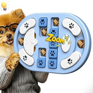 Puzzle Toys for Dogs, Anti-Glutton Bowl, Interactive Birthday Toy, Training and Brain Stimulation, Squeaky Candy Toy with Puppy Toy, Blue and White