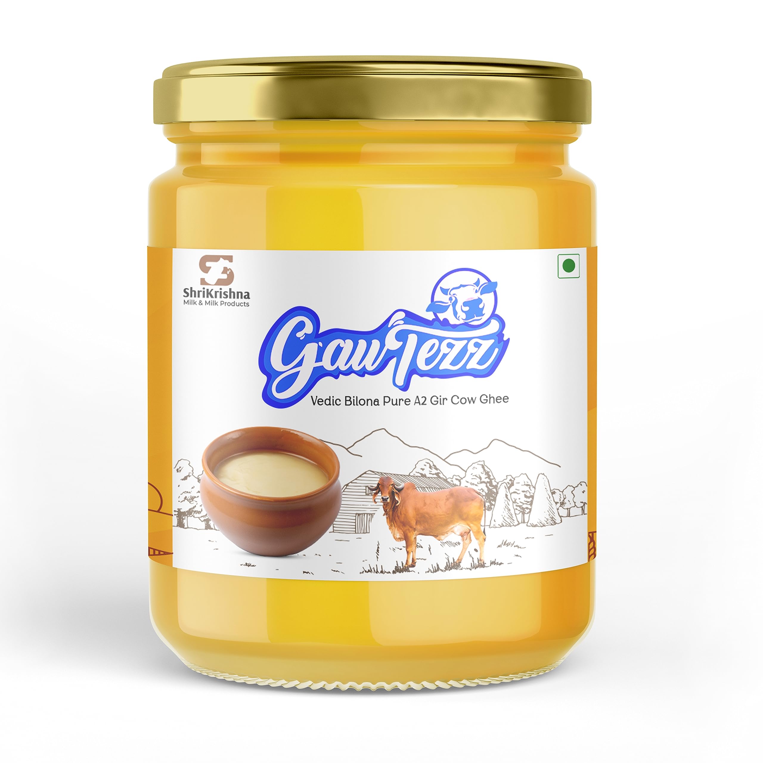 Gau Tezz A2 Cow Desi Ghee 500ml | 100% Pure Gir Cow Ghee | Vedic Bilona Method/Gir Gay Ghee Traditional Curd-Churned| Pure, Organic, Natural & Healthy (500 ml)