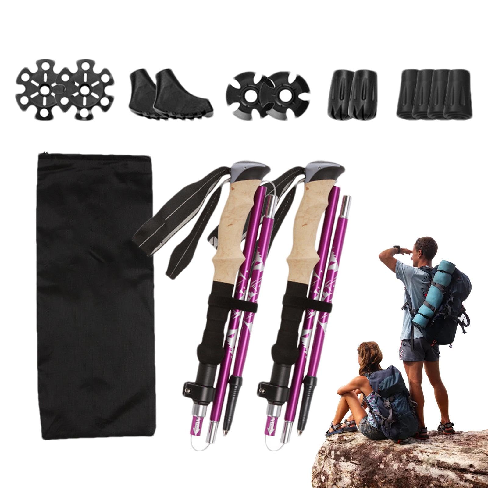 Bâtons de randonnée télescopiques pour les voyages, bâtons de randonnée | télescopiques – Poids léger réglable absorbant les chocs pour la randonnée et le trekking | Bâtons de randonnée et de trekkin
