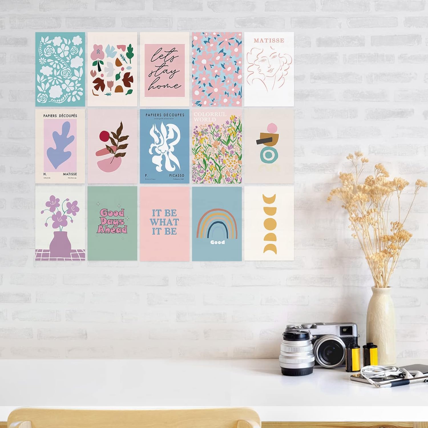 DAWRIS Preppy Aesthetic Room Decor for Teen Girls and Women 50pcs Danish Pastel Wall Posters for Bedroom Wall Collage Kit Aesthetic Pictures - Image 4