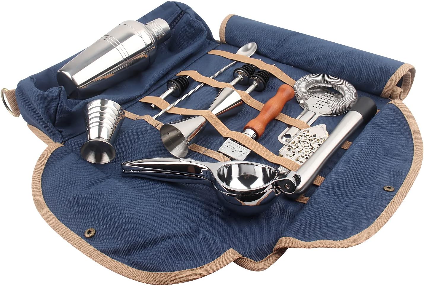 Wessleco Bartender Bag, Bartender Travel Bag Portable Roll Bartender Tool Bag Case(Blue,Only Bag)