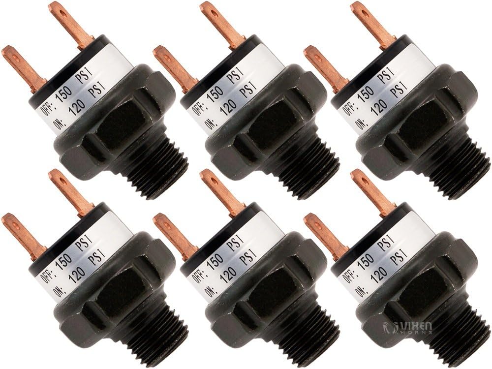 Vixen Horns 120-150 PSI Air Pressure Switch Tank Mount Type 1/4" NPT 12V/24V for Train/Air Horn - Bundle of six switches VXA7150-6