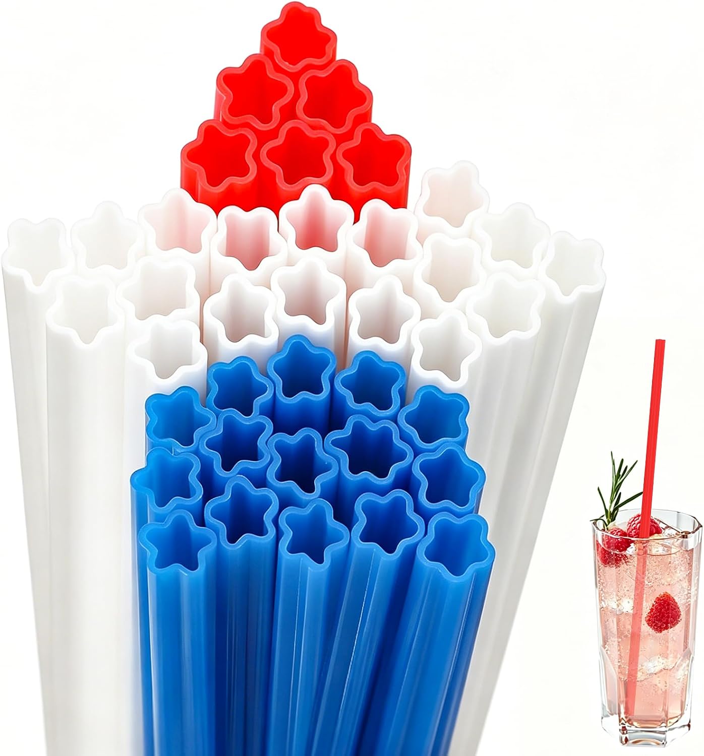 FOIMAS 60pcs Star Straws Bulk 6mm 4th of July Star Shaped Straws Disposable Drinking Cute Straw for Independence Day Party Beverage Cocktail Patriotic Memorial Day Supplies