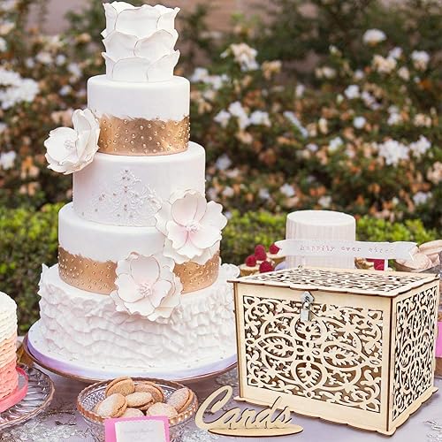 Miniatura 5 de Caja de tarjetas de boda rústica con cerradura, caja de regalo de madera, caja de tarjeta de graduación, caja de dinero para decoración de recepción
