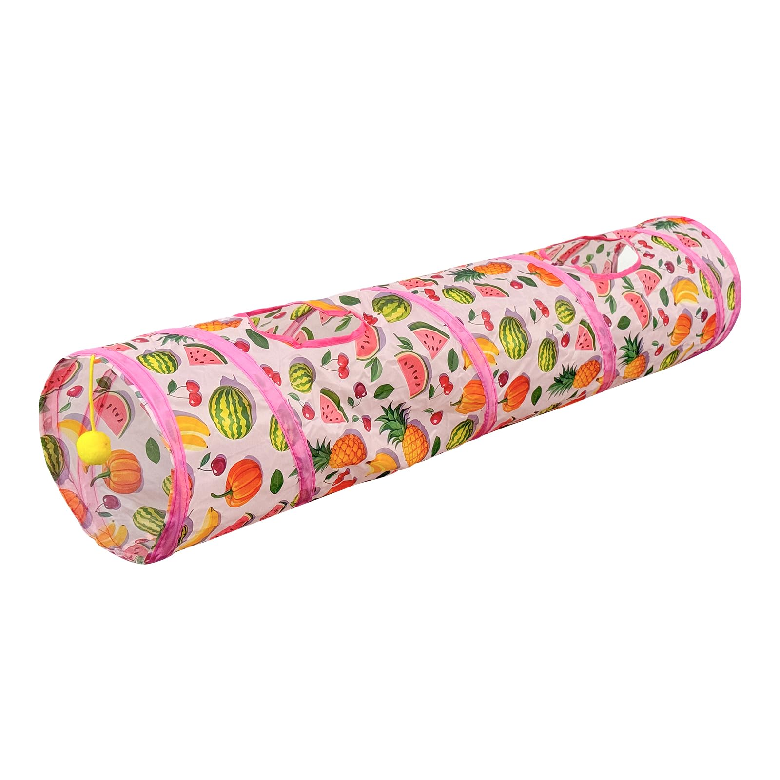 Andiker Cat Tunnel for Indoor Cats, 45" Long Rainbow Collapsible Kitten Tube with a Fun Ball and 2 Holes Cat Play Tunnel, Rabbit Tunnel for Kittens Exercising Hiding Training and Running (Pink)