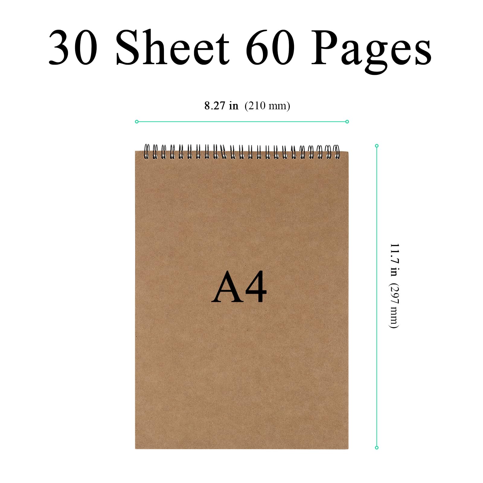 MANCHAP 12 Stück A4 Skizzenbuch mit 30 Blatt/60 Seiten, A4 Spiralbindung Skizzenbuch, Krafteinband, A4 Skizzenblock zum Zeichnen, Malen