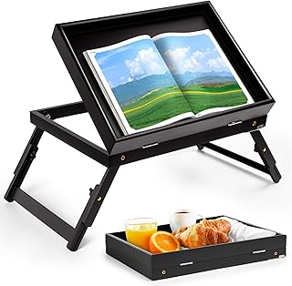 Bed Tray Table Breakfast Food Tray with Folding Legs Serving Tray for Laptop Desk, Bed, Sofa, Platters, TV, Snack, Eating Tray(Black, Medium)