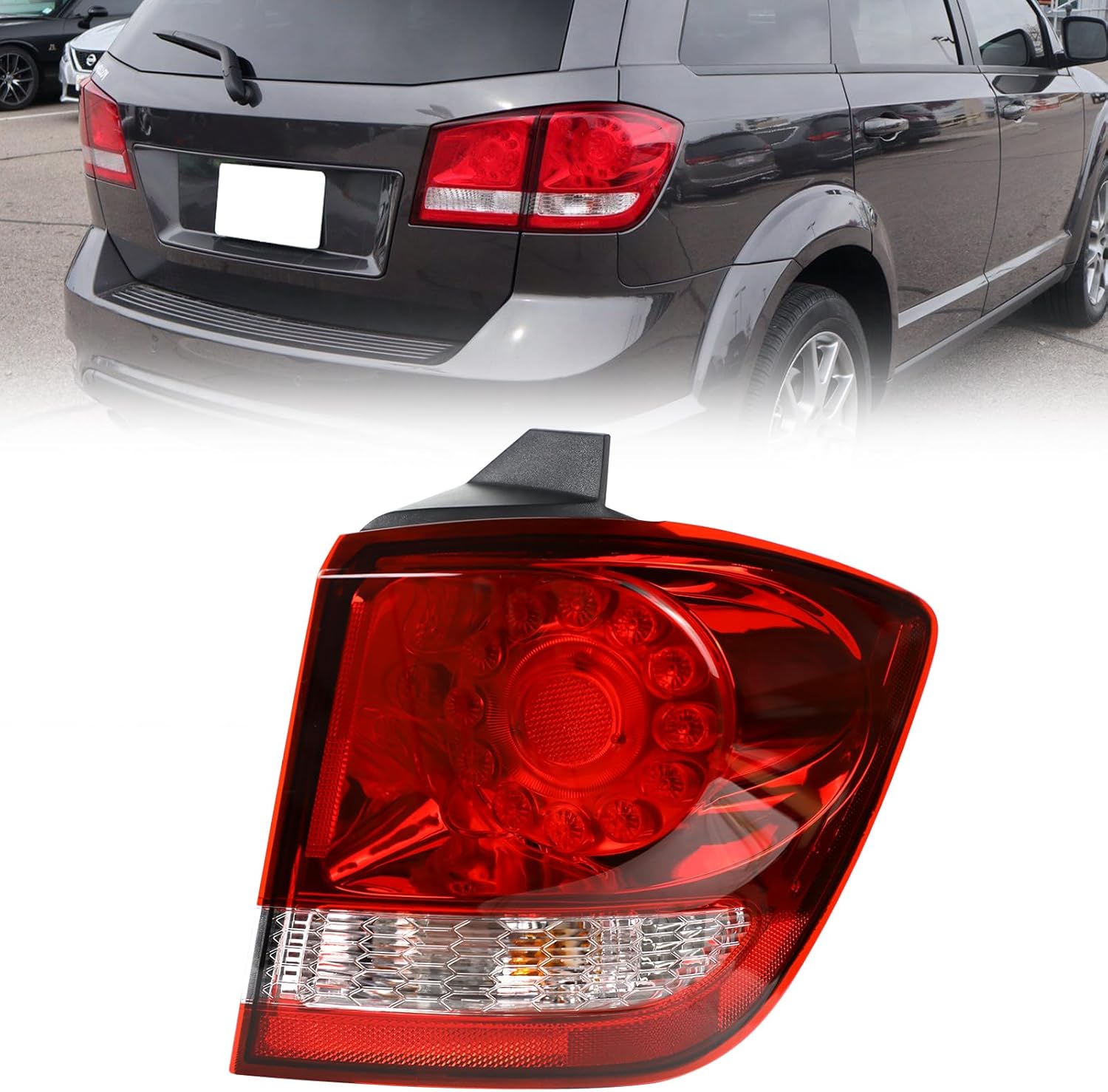 Outer LED Tail Light Assembly Compatible with Dodge Journey 2011 2012 2013 2014 2015 2016 2017 2018 Rear Lamp Brake Taillights Replacement with Bulbs (Right Passenger)