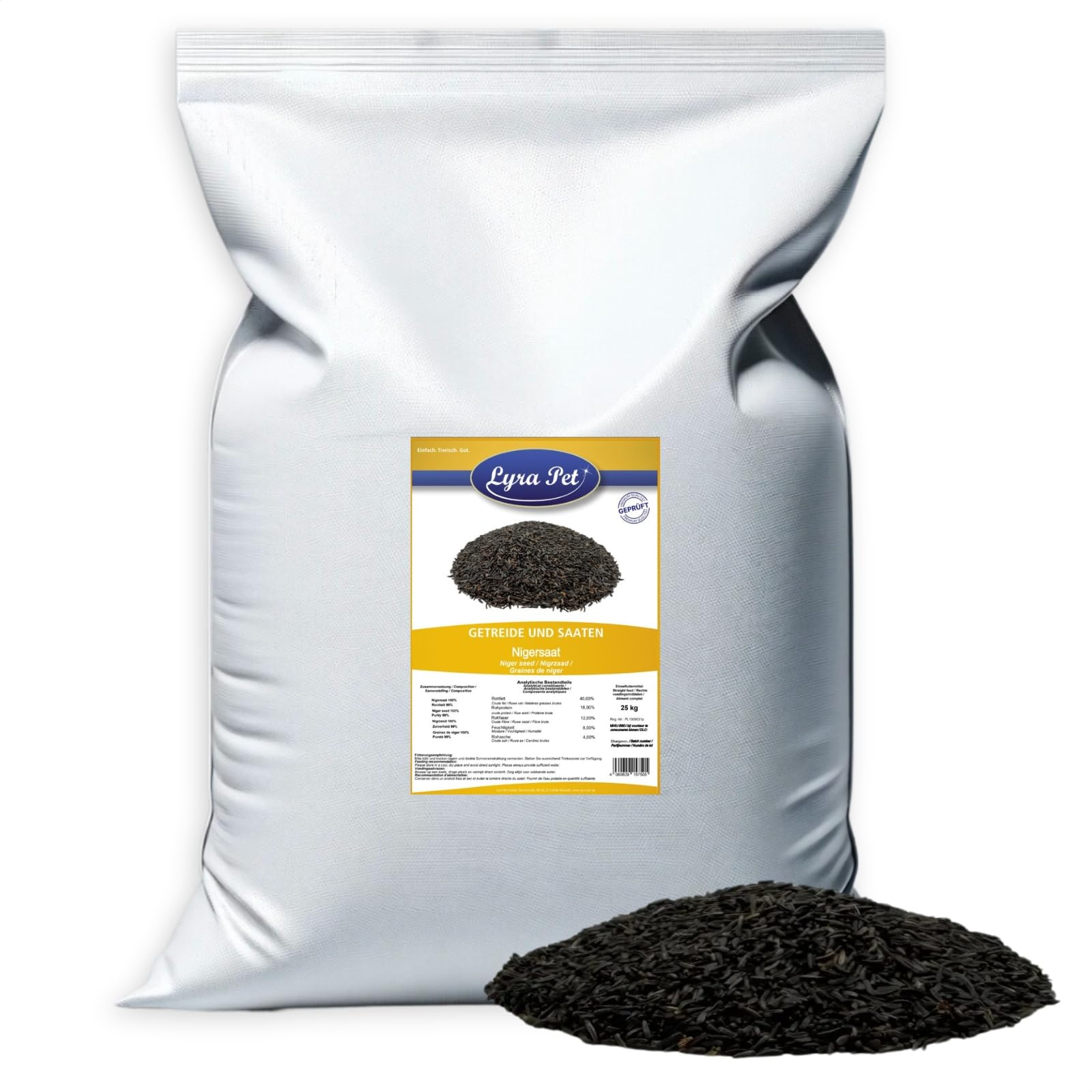Lyra Pet® 25 kg Nigersaat Nährstoffreiche Ergänzung für Wildvögel | Reich an natürlichen Ölen, Proteinen & Ballaststoffen – Energiereiche Futterkomponente für die ganzjährige Vogelfütterung