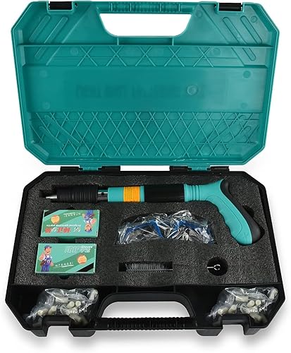 Miniatura 7 de Kit de pistola de clavos de hormigón con 110 clavos, pistola de uñas de acero manual ajustable de 5 velocidades, herramienta eléctrica de fijación