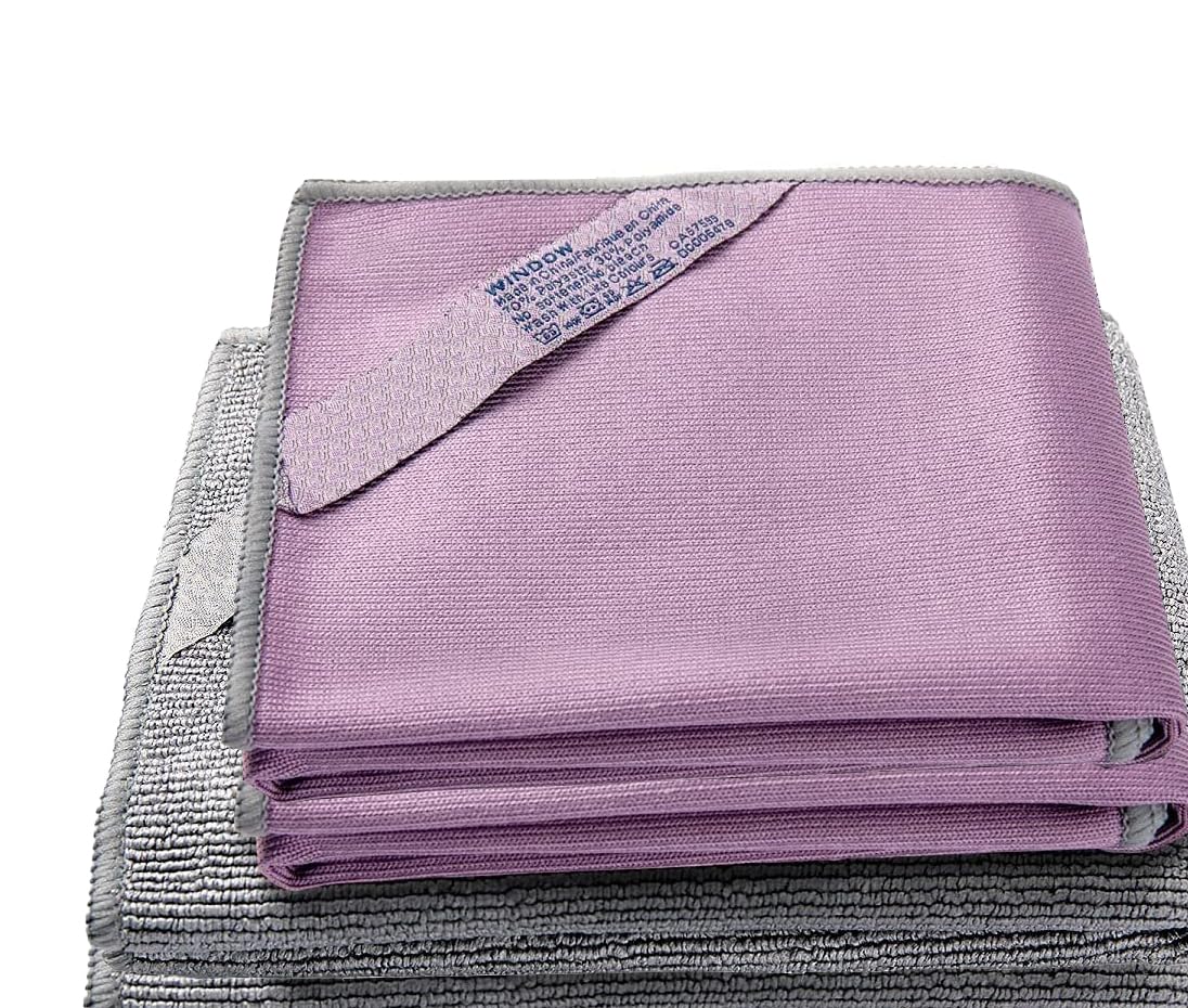 Longmann Paño de limpieza de ventanas, paño de vidrio, paño de limpieza, sin rayas (paquete de 2, color morado, gris, paquete de 2)