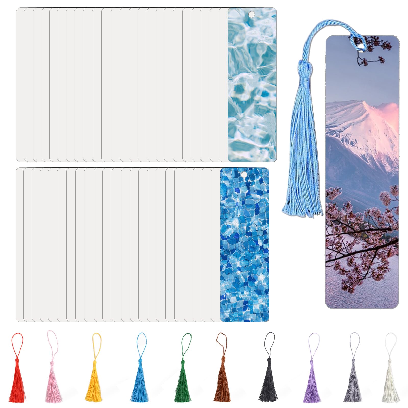 AceSubli 120 Pcs Metal Sublimation Bookmarks Double Sided, 6"x1.5" Sublimation Bookmark Blank Bulk Aluminum Sublimation Blanks DIY Bookmarks with Hole and Colorful Tassels for Crafts Gift 0.45mm Thick