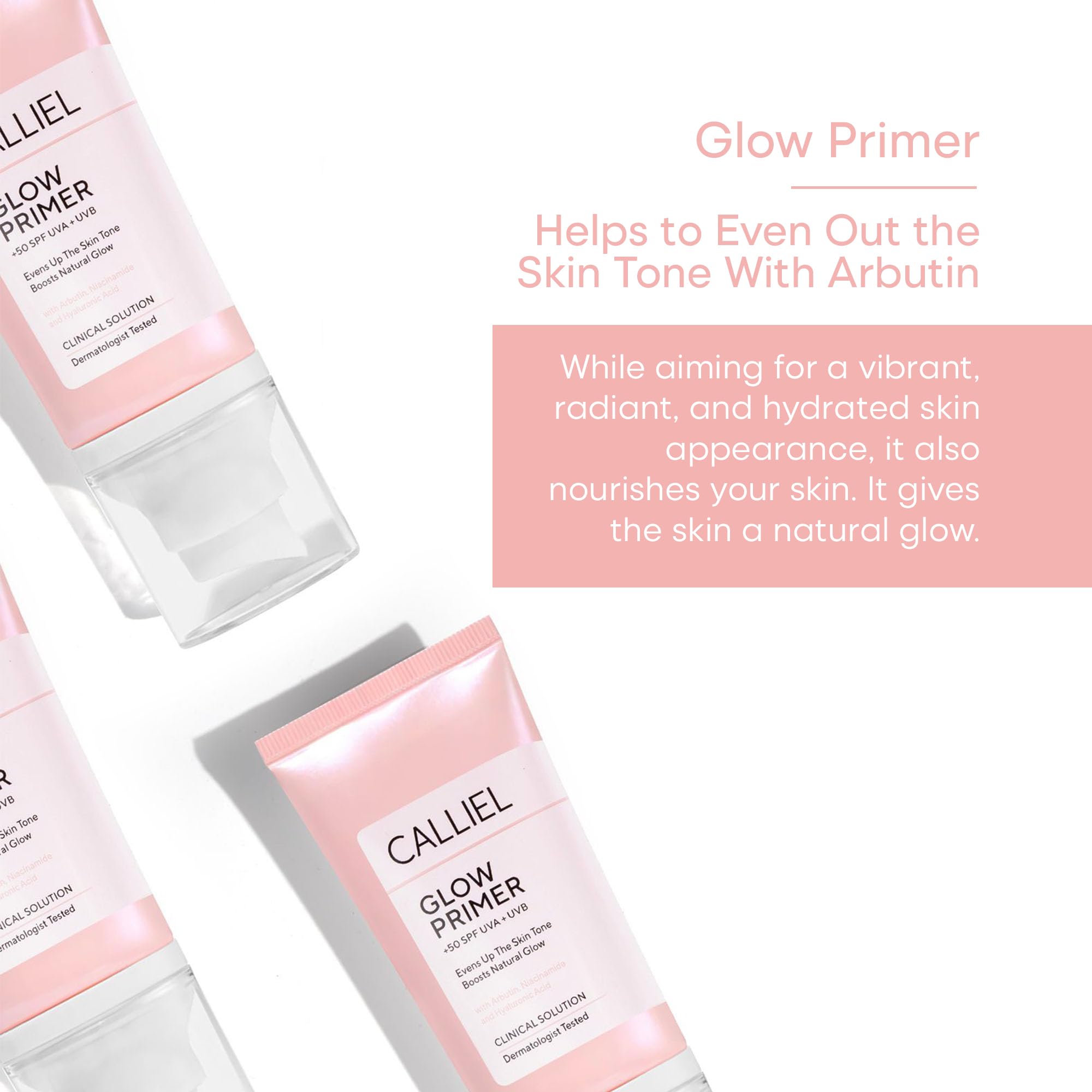 CALLIEL Glow Primer 80 ml – Aydınlatıcı Makyaj Bazı, SPF 50+, Nemlendirici Yüz Bazı | Glow Primer, Make-up Base, Feuchtigkeitsspendend, Alle Hauttypen