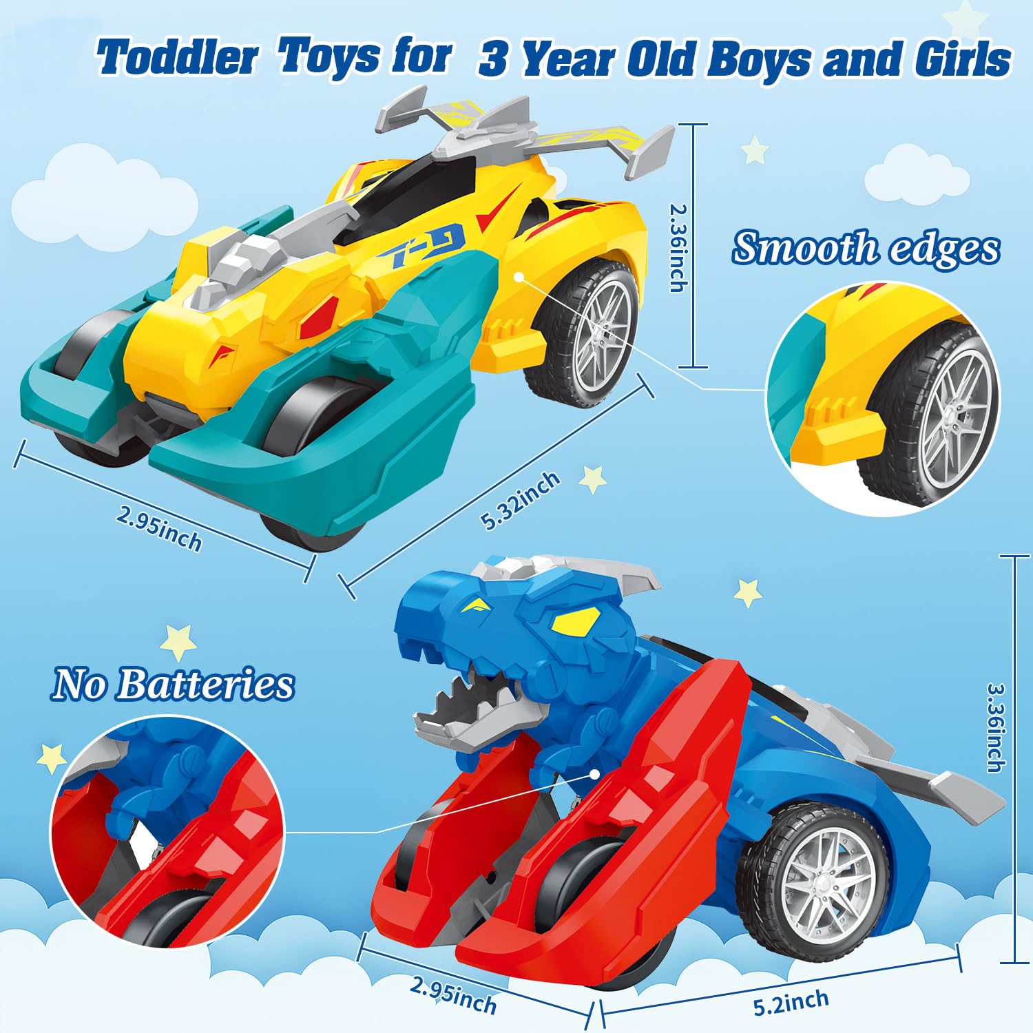 Dinosaur Monster Trucks - 2 Pack for Toddlers -5