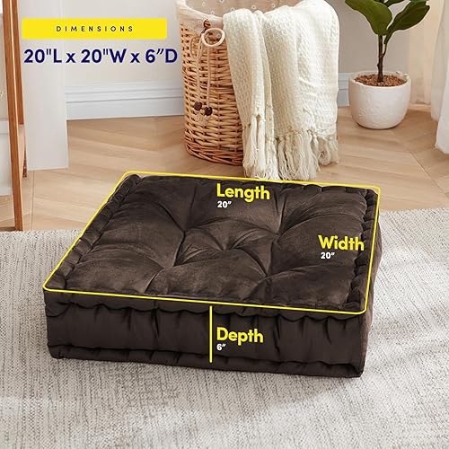 Miniatura 4 de Sweet Home Collection Cojín decorativo cuadrado grande con copetudo, tela de terciopelo sintético, relleno ultra grueso para niños y adultos, 1