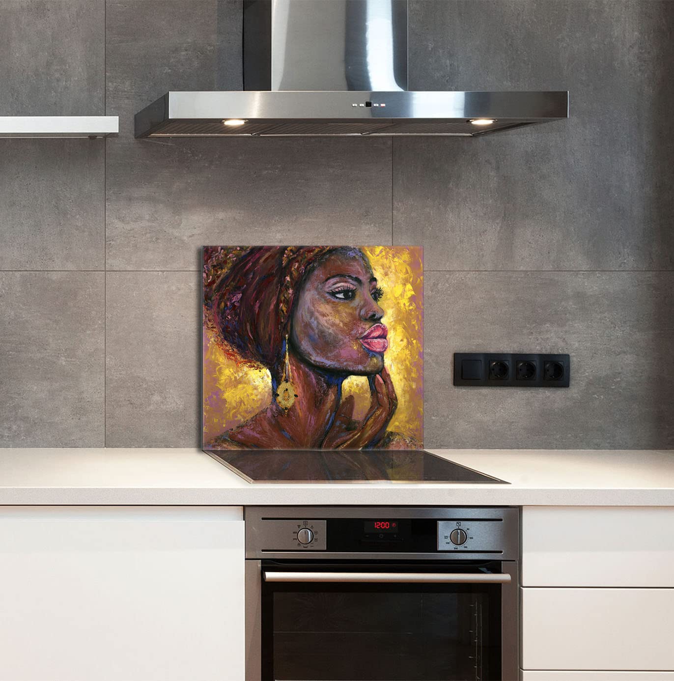 Szklany panel ochronny do kuchni Lacobel, szklana płyta ochronna na kuchenkę, 65x60 cm, szklana deska do krojenia, ochrona przed rozpryskiwaniem, uniwersalna, KOBIETA