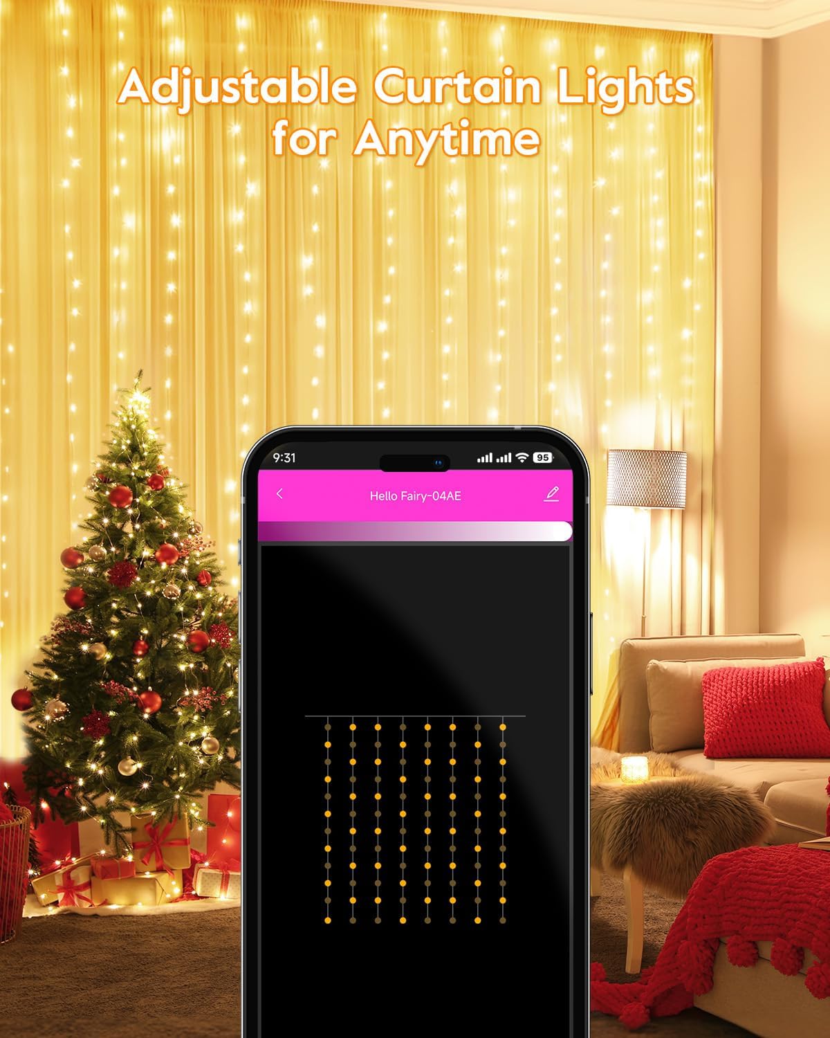 Smart Curtain Lights, USB Plug in, 9.8ft 300 LED Window Smart String Light with APP and Remote, 8 Modes, Waterproof Fairy Lights for Bedroom, Indoor, Weddings, Party, Christmas Ramadan Decorations 3