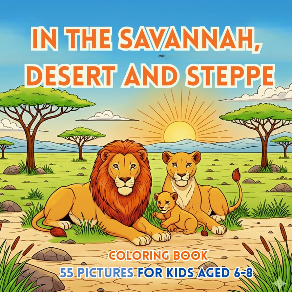 In the savannah, desert and steppe Coloring Book for Kids Ages 6-8: In the savannah, desert and steppe Coloring Book for Kids Ages 6-8 (Życie jest piękne)