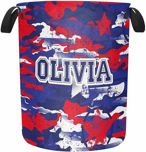 Cesta de lavandería redonda personalizada plegable para almacenamiento de ropa, cesta de lavandería grande impermeable con nombre personalizado para