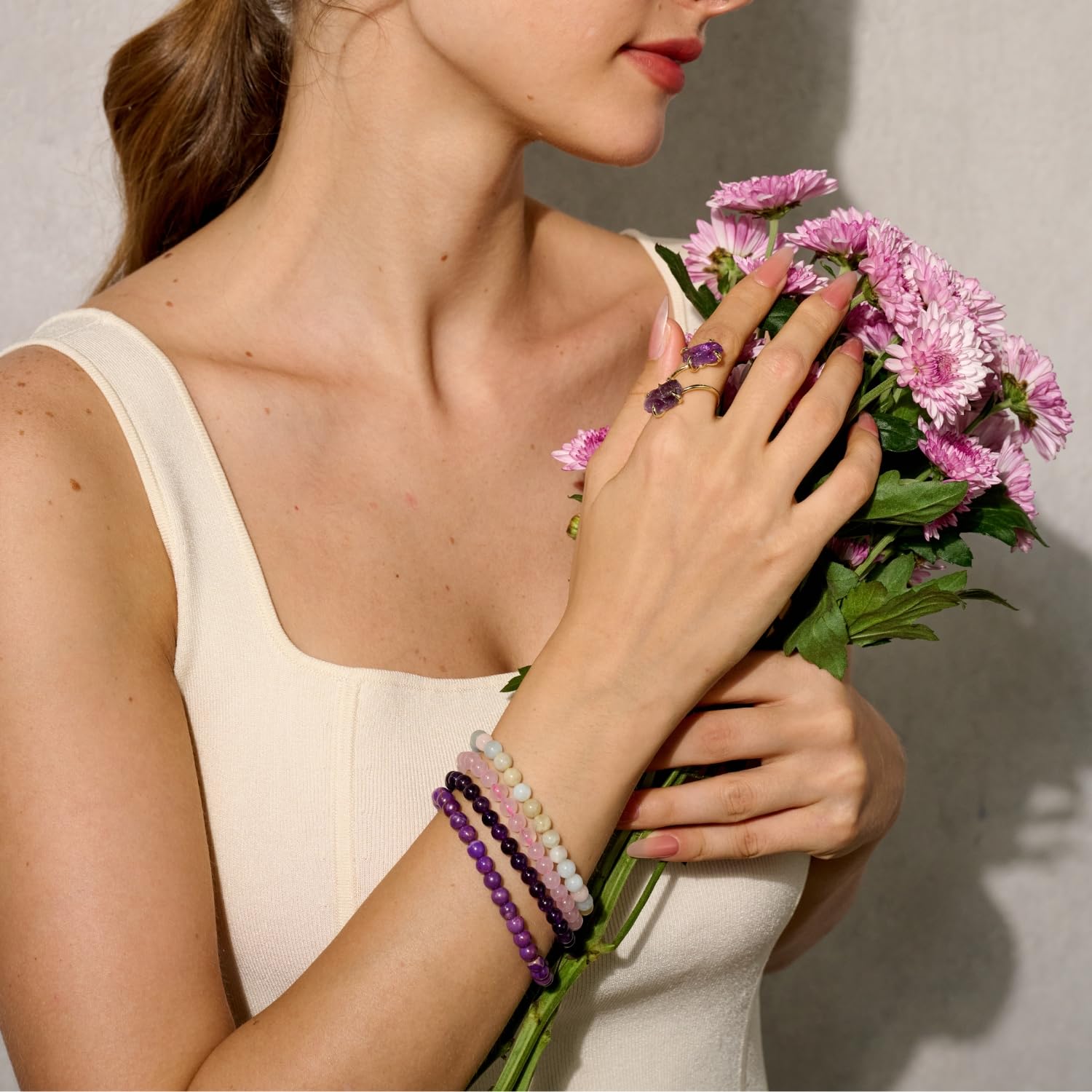 Bivei signora braccialetto perline 6mm semiprezioso cristallo naturale elastico elastico cristallo accessori regalo di yoga