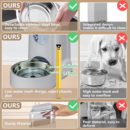 Miniatura 3 de Paquete de 2 alimentadores automáticos para gatos y dispensador de agua con cuenco de acero inoxidable para perros, autoalimentación por gravedad