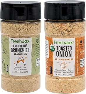 FreshJax Organic Breakfast Seasoning and Toasted Onion Powder Bundle | 2 Large Bottles | Non GMO, Gluten Free, Keto, Paleo, No Preservatives Seasonings and Spices