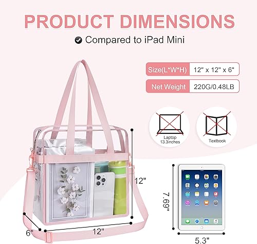 Vista 55 de Oraben Bolsa transparente transparente aprobada para estadios de 12 x 6 x 12 pulgadas, bolsa de estadio para trabajo, juegos deportivos, gimnasio