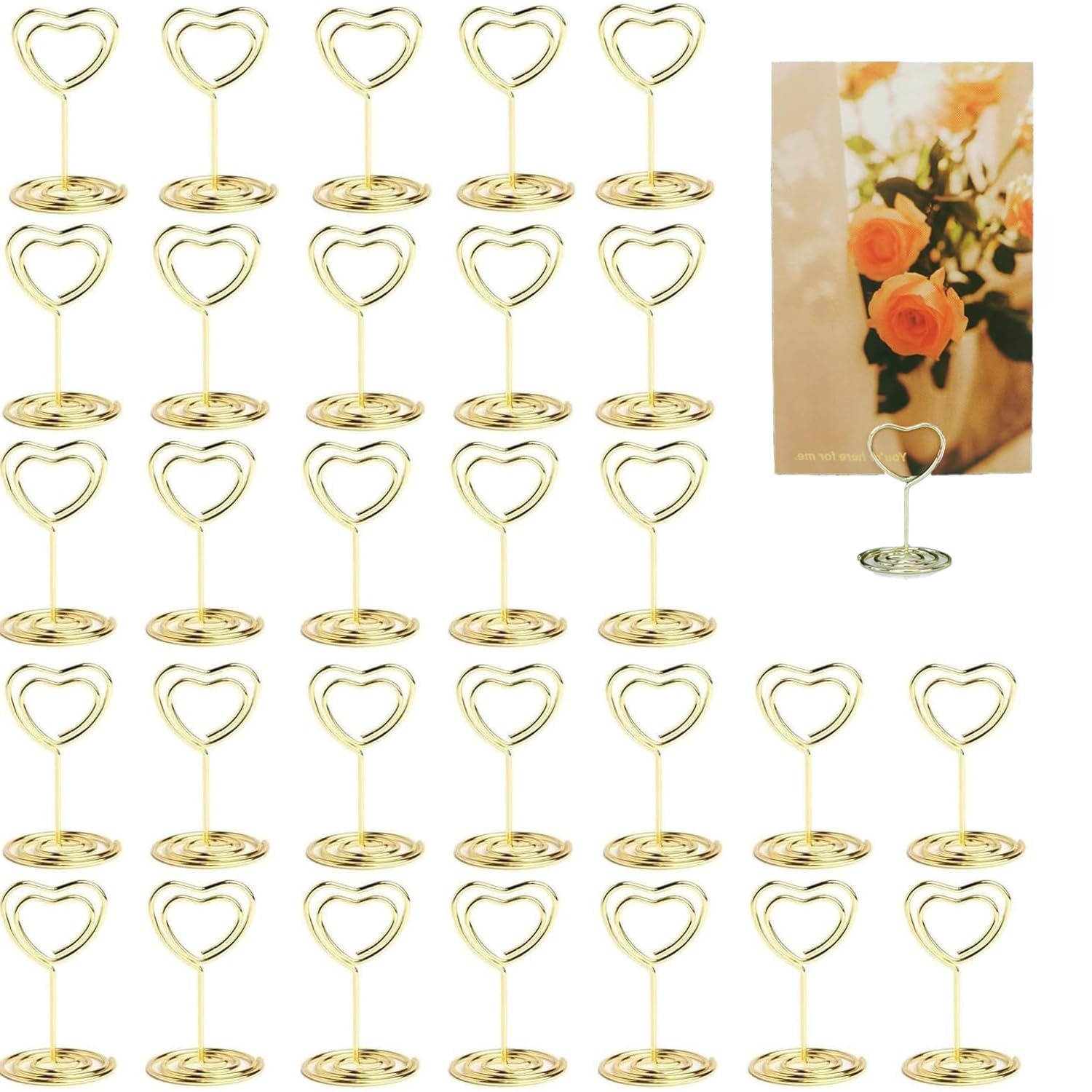 ZIOYANE 30-Pack 50mm Gold Heart Shape Place Card Holders, Elegant Table Number & Photo Stands, Perfect for Weddings, Banquets, Parties & Office Desk Organization
