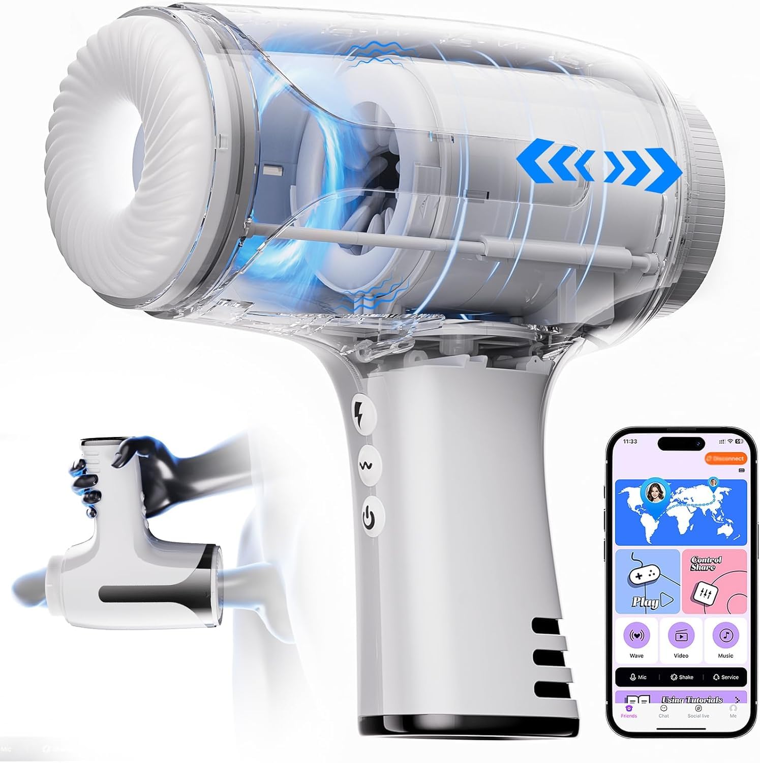 Masturvatore Per Uomo Sex Toys - Rimovibile Masturbtore per Pene con 3D TPE Manica, con 4 Modi di Telescopica & Vibrazione, Controllo dell'APP, Pacchetto Sexytoysys per Uomini Sessuali