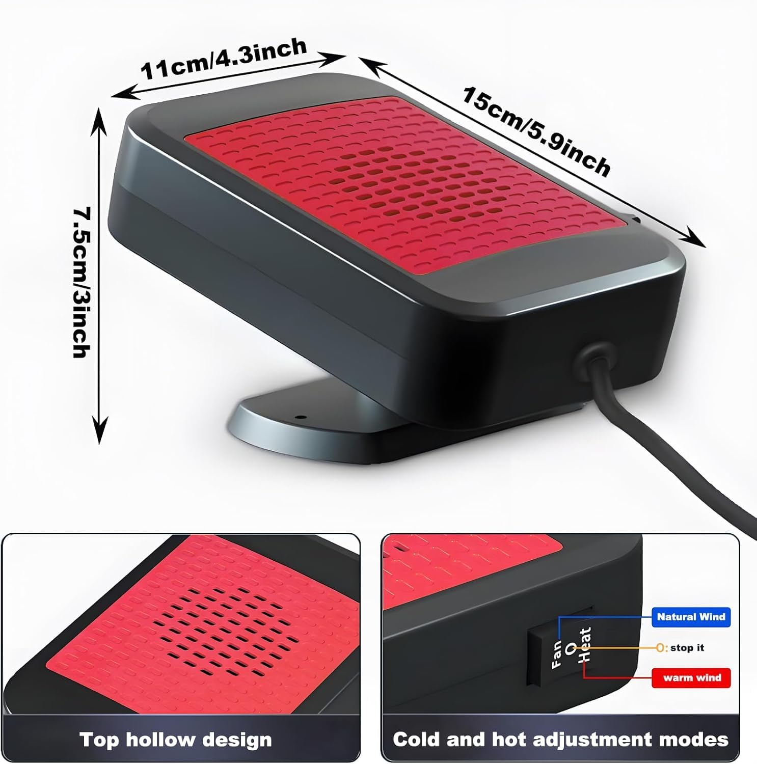 Riscaldatore Auto 12V 4-in-1 – Sbrina, Ventila E Riscalda Con Rotazione 360° E Regolazione 90°