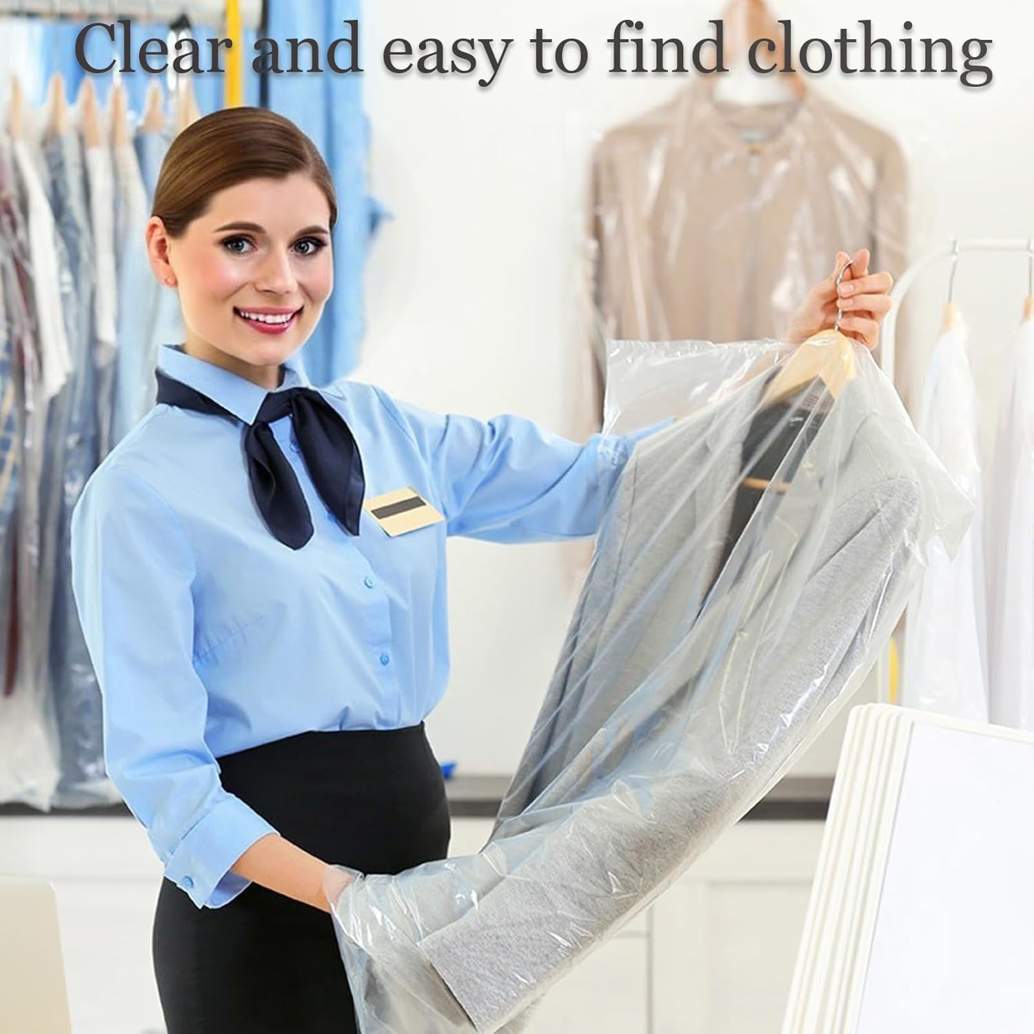 100 Pack Garment Bags for Hanging Clothes 59" Plastic Clear Garment Bags Dry Cleaner Bags Transparent Dust-proof Clothes Covers Bags for Closet Storage, Dry Cleaner, Travel - Image 5