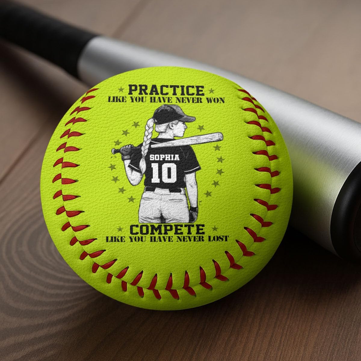 Never Satisfied Never Defeated - Personalized Baseball & Softball, Custom Sports Gift Athlete Gift Motivation Keepsake