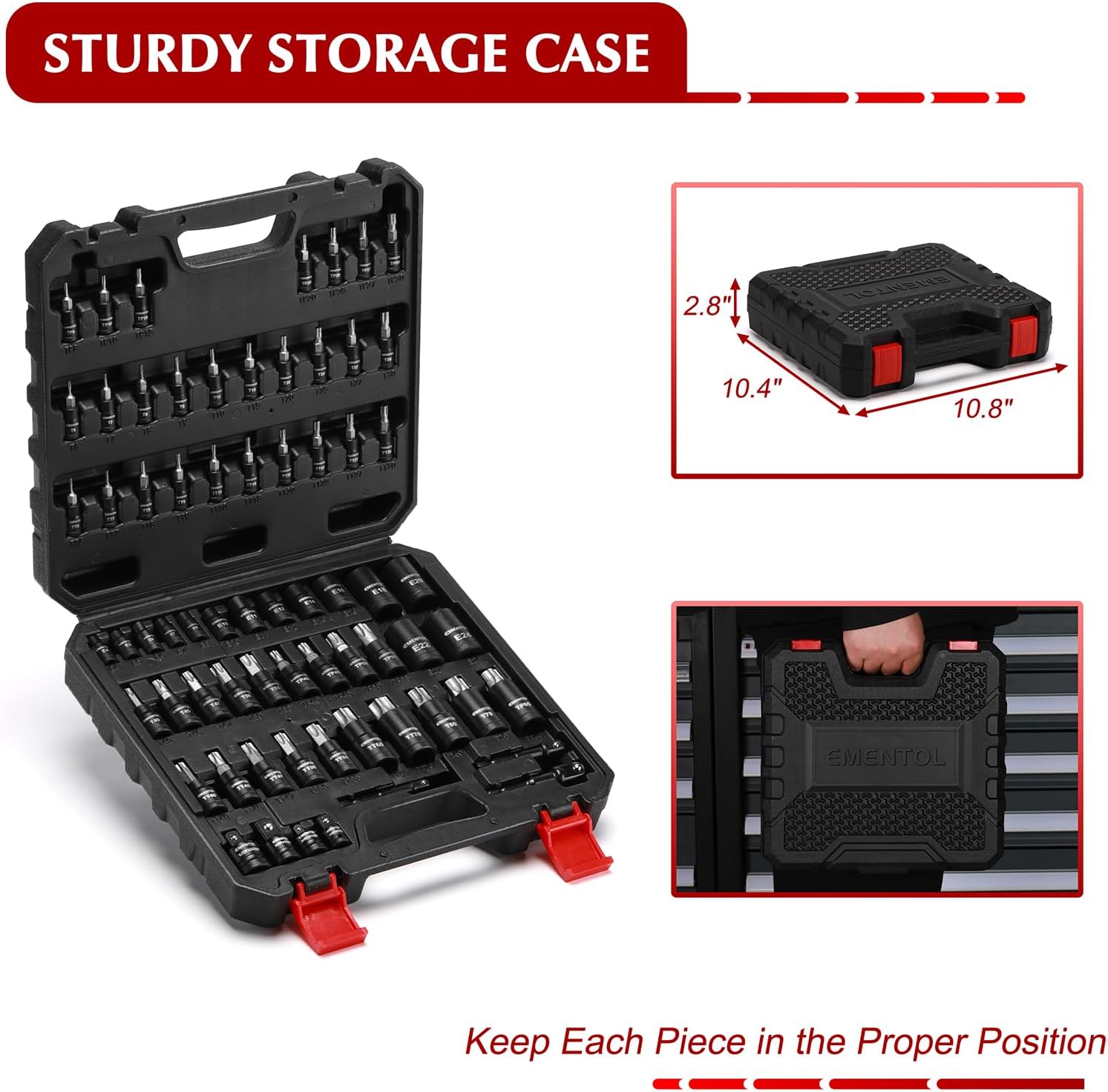 EMENTOL Master Torx Bit Socket and External Torx Socket Set, 1/4" 3/8" 1/2" Drive, 67PCS, T6-T70, TT6-TT70, TP8-TP60, E4-E24, Includes Socket Adapters, Drill Adapters, CR-V Steel