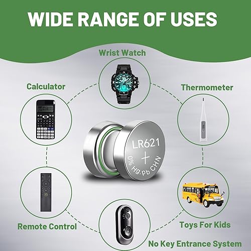 Miniatura 4 de hunbath Paquete de 100 baterías de reloj SR621SW 364 AG1 compatibles con pilas de botón alcalinas 364A LR621 SR621 LR60 SR60 164 1.55v