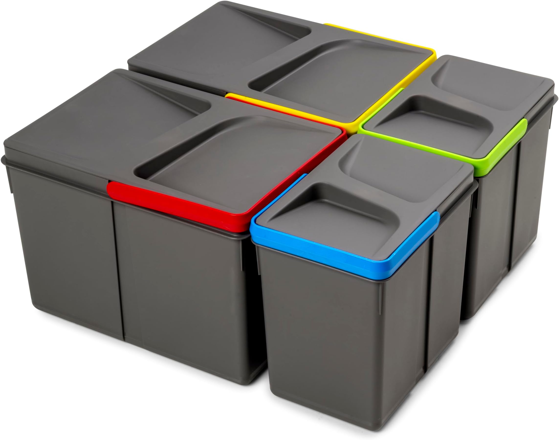 Emuca - Recycle Containers for kitchen drawers, Height 216mm (8,5 inch), 2x12L + 2x6L, Anthracite grey plastic, Plastic