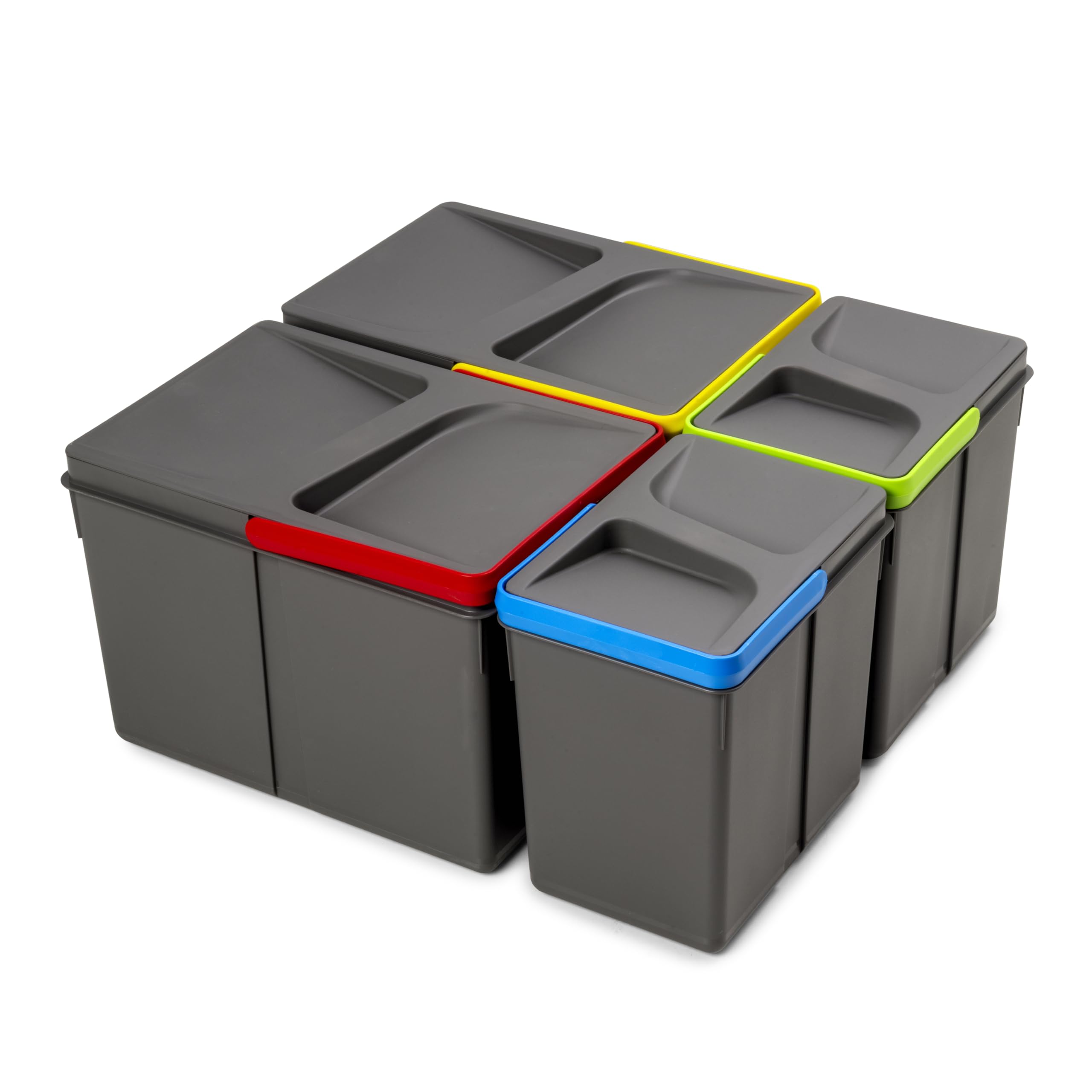 Emuca - Recycle Containers for kitchen drawers, Height 216mm (8,5 inch), 2x12L + 2x6L, Anthracite grey plastic, Plastic