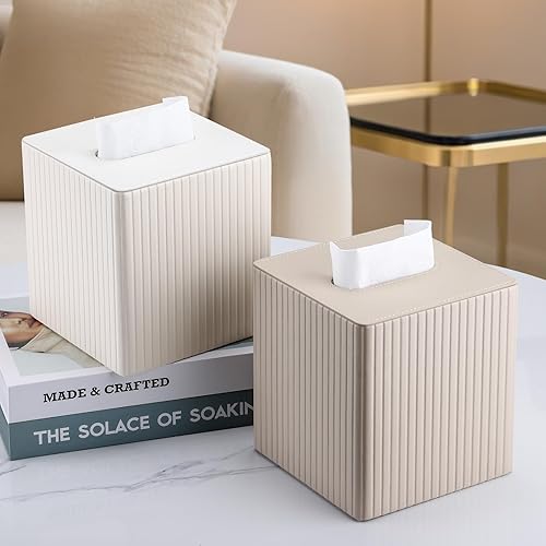 Miniatura 9 de KINGFOM Funda para caja de pañuelos, soporte cuadrado de piel sintética para Kleenexs con cubierta inferior magnética para pañuelos faciales,