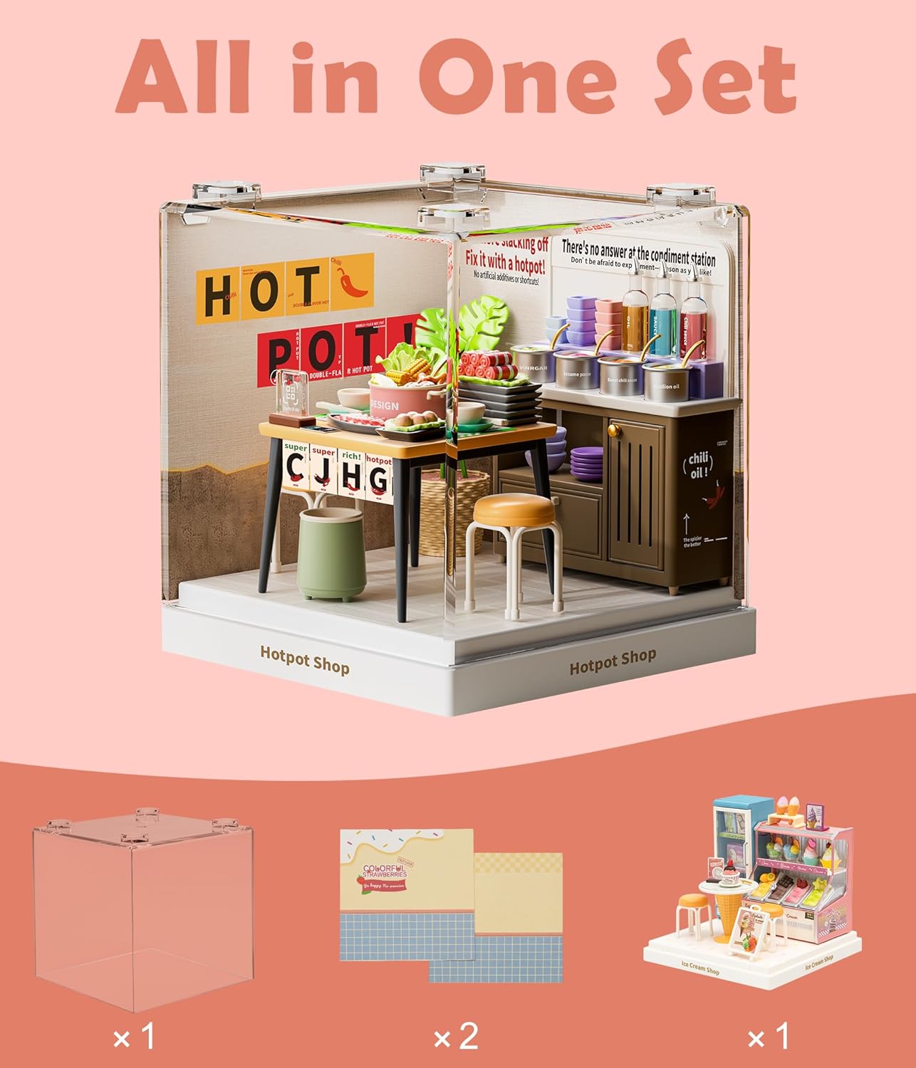 Hot Pot Restaurant Miniature Model Kit - Unique Asian Food Theme DIY Building Set, Highly Detailed Stove & Tableware, Fun Collectible for Model Enthusiasts