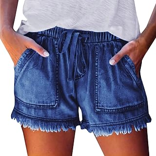 2025 - Jeans Denim Vendaje Bolsillos-Parte Inferior-Borlas-Pantalones casuales Cortocircuito-Mujer Pantalones Cortos Traje