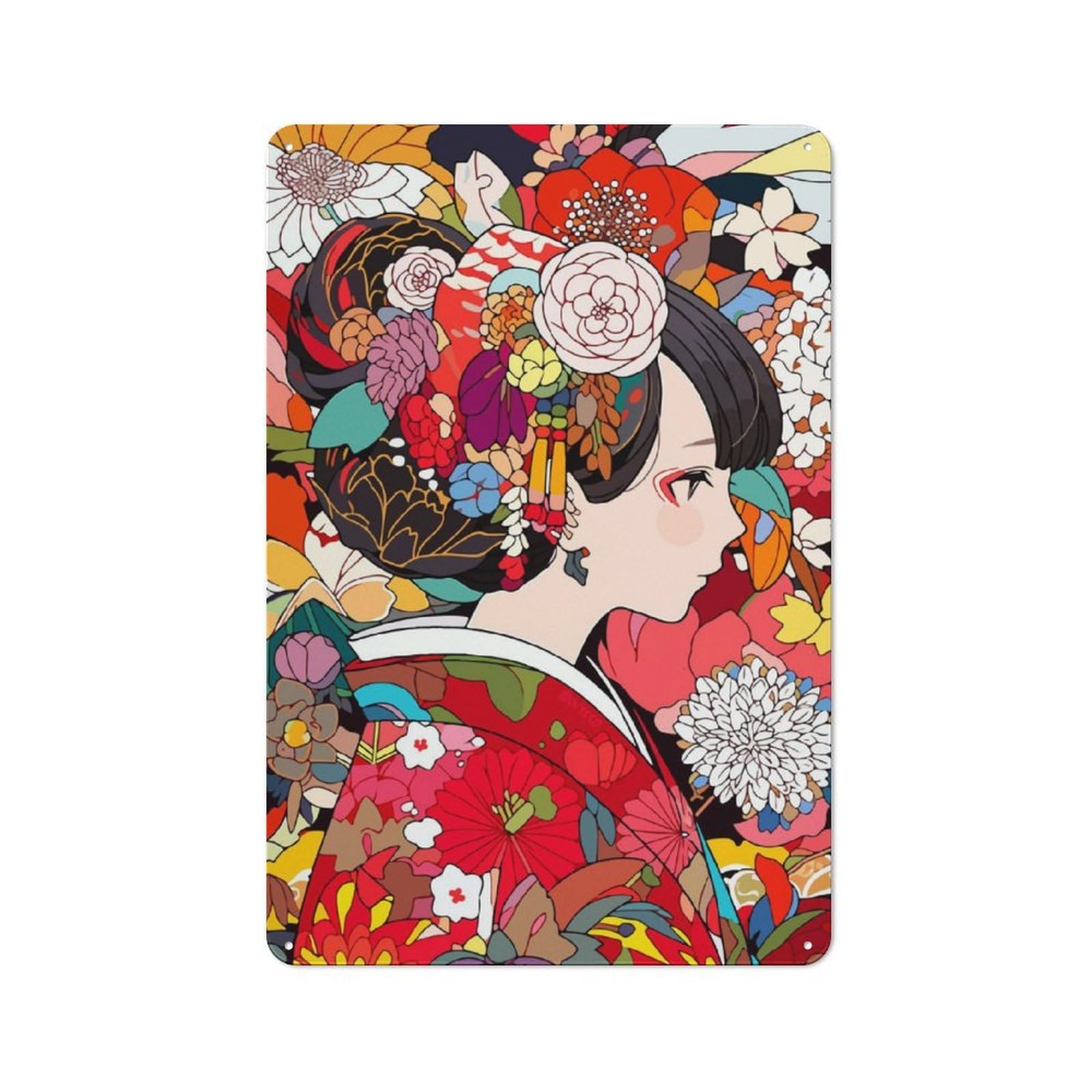 Classic Kitchen Metal Sign 30x20cm Featuring Flower Girl Kimono Japan, Cafe Wall Decor for Restaurant, Kitchen, Counter Or Breakfast Nook