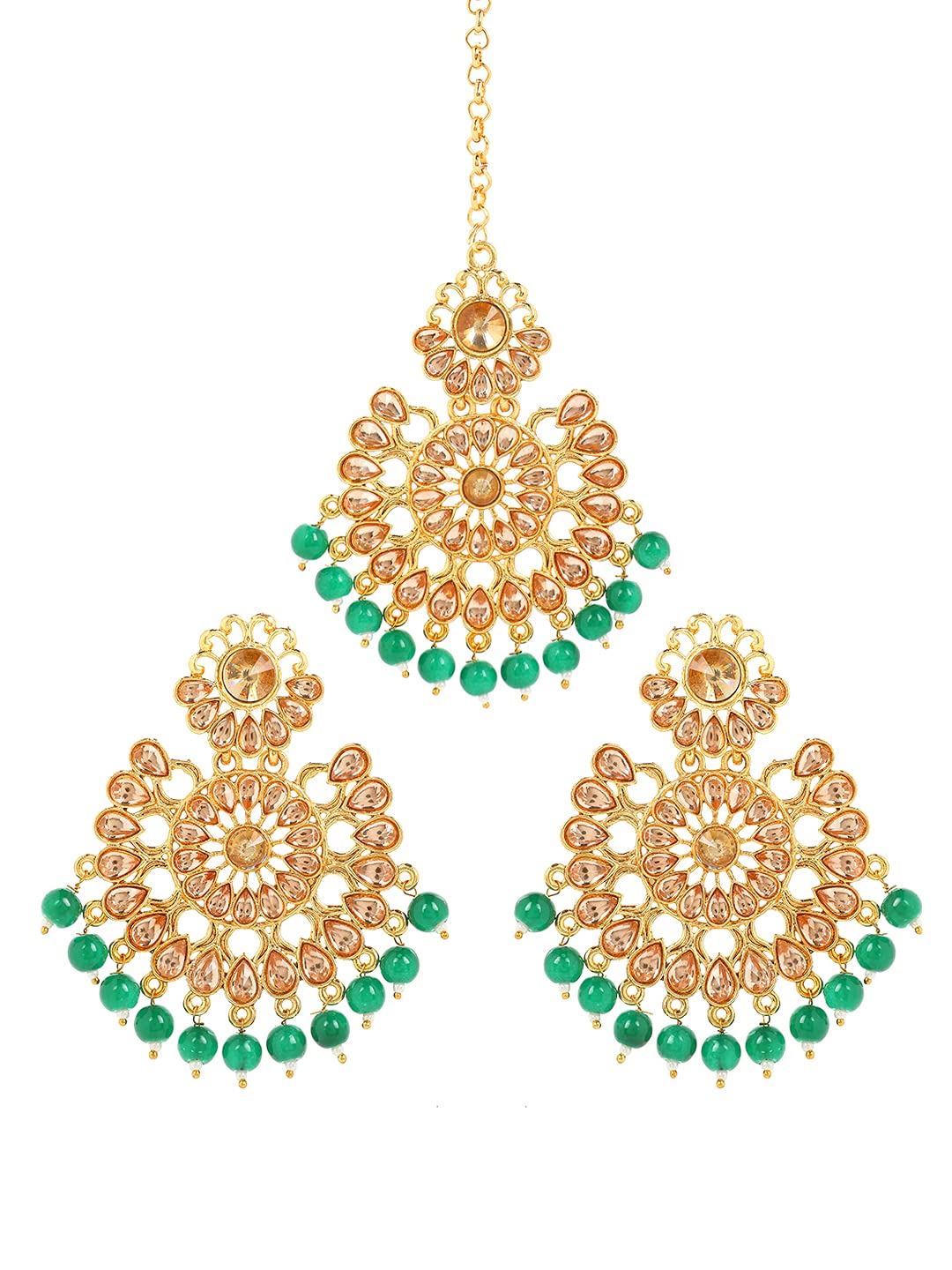 See full amazon price history chart for Yellow Chimes Ethnic Gold Plated Traditional Studded Kundan Green Pearl Chandbali Earrings with Maangtikka for Women and Girls, Medium, YCTJER-08FLWBDS-GR Yellow Chimes Ethnic Gold Plated Traditional Studded Kundan Green Pearl Chandbali Earrings with Maangtikka for Women and Girls, Medium, YCTJER-08FLWBDS-GR (B09BQL3RZ9) Amazon Price History, Amazon Price Tracker