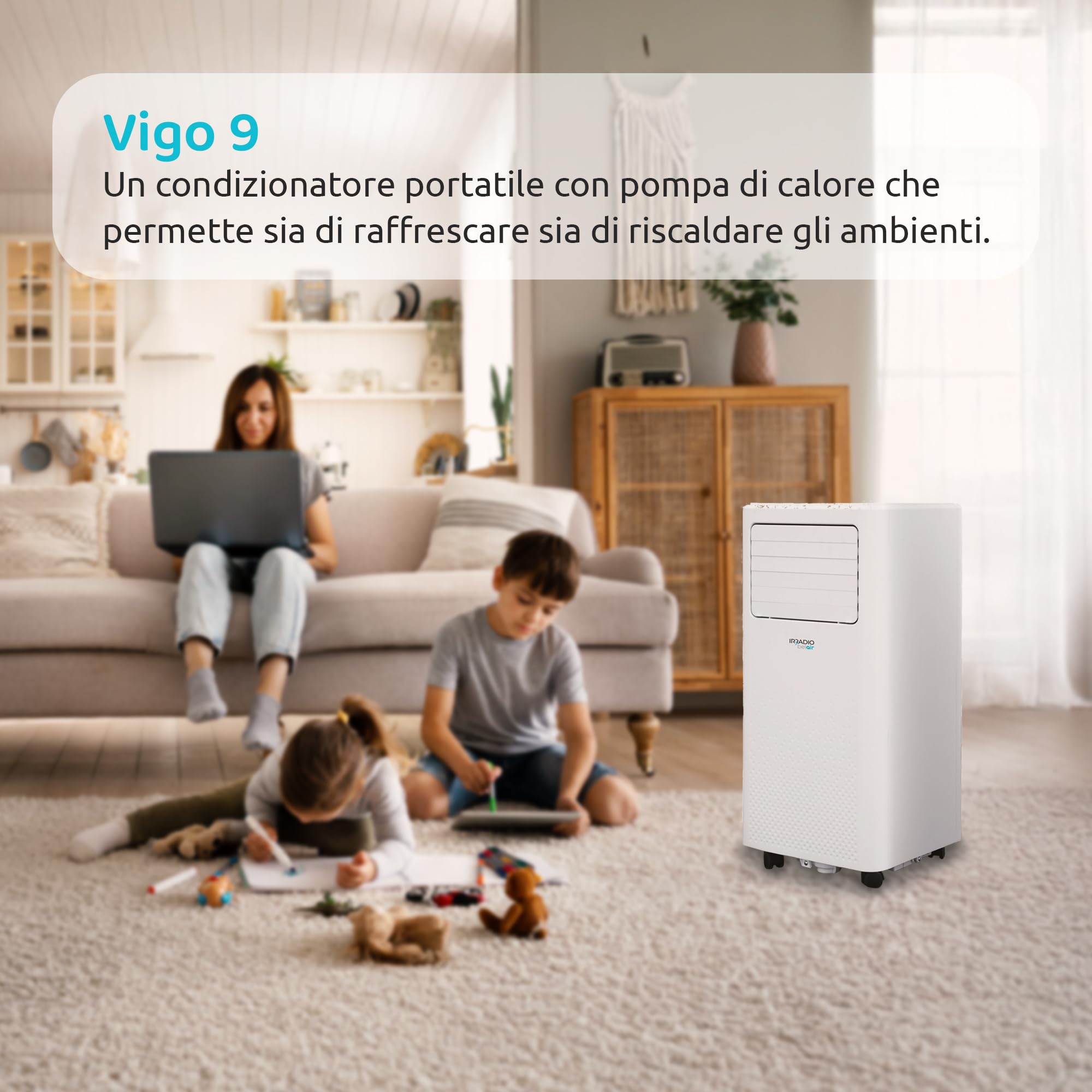 IRRADIO Belair VIGO 9, Condizionatore Portatile 9000 BTU con Pompa Calore e Deumidificatore, Gas R290, 63dB (Ricondizionato)
