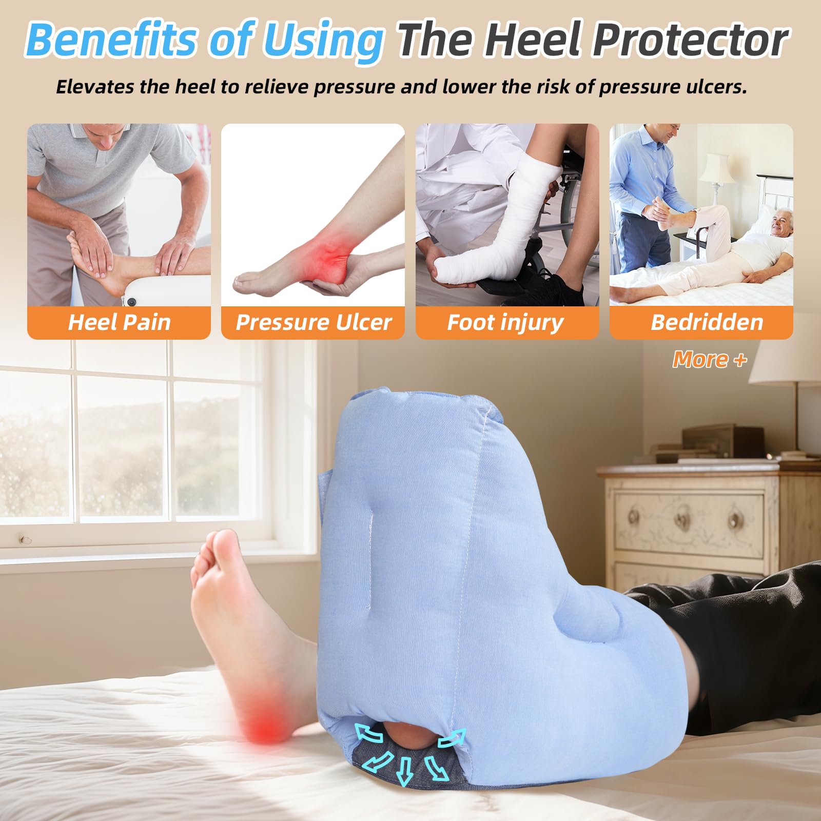 EZ Assistive Protezione per tallone per piaghe da decubito, cuscino per piaghe da decubito, con 2 cinghie per il recupero del dolore al tallone, lavabile e riutilizzabile, confezione da 1 pezzo (blu