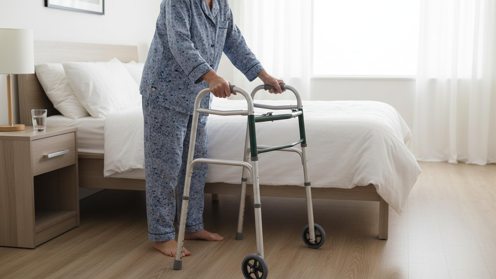 Ausilium Deambulatore Pieghevole in Alluminio con 2 Ruote e 2 Puntali Antiscivolo, Regolabile in Altezza, Leggero e Maneggevole, Ideale per Anziani e Mobilità Ridotta