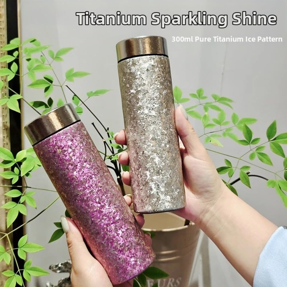 Reisebecher, 300 ml, doppelwandig, reines Titan für längere Warm- und Kaltgetränke, leichte Konstruktion (300 ml, Silber)
