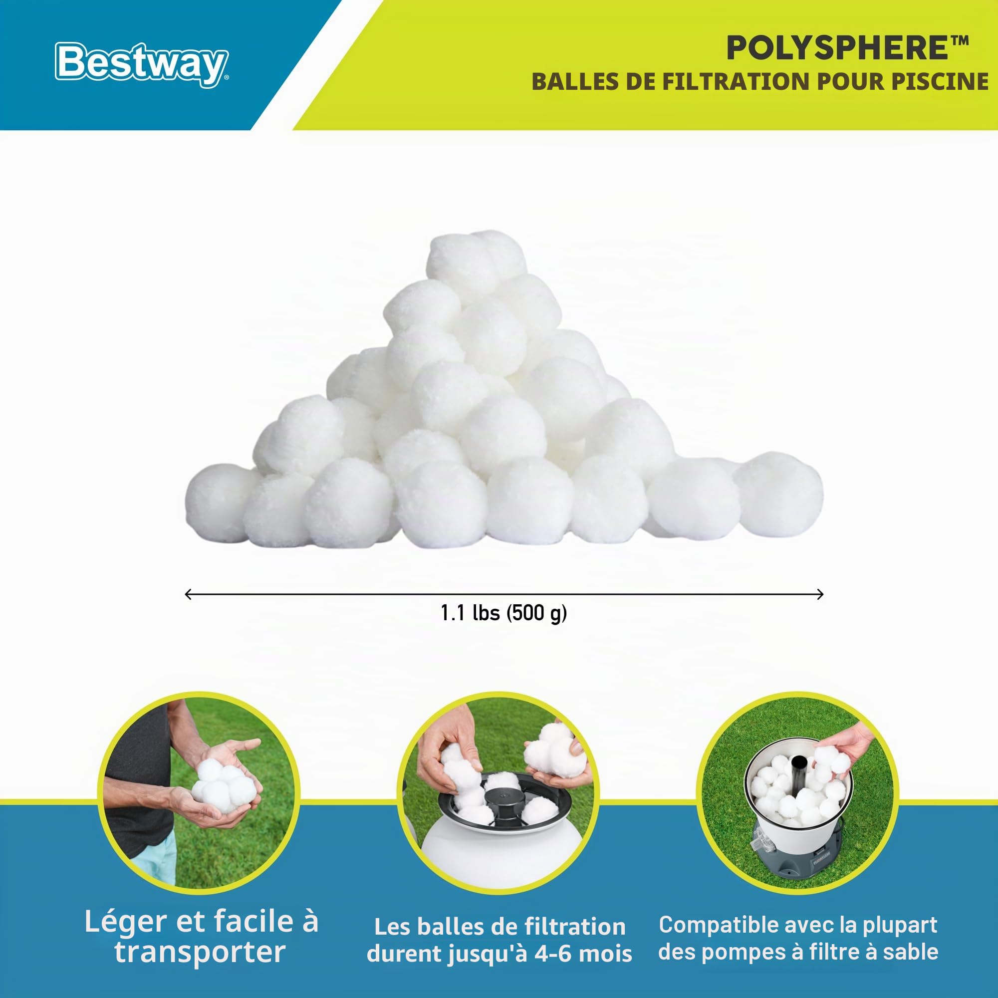 Bestway Flowclear Matériau de Filtration en polysphère pour Pompes de Filtre à Sable de Piscine Hors Sol