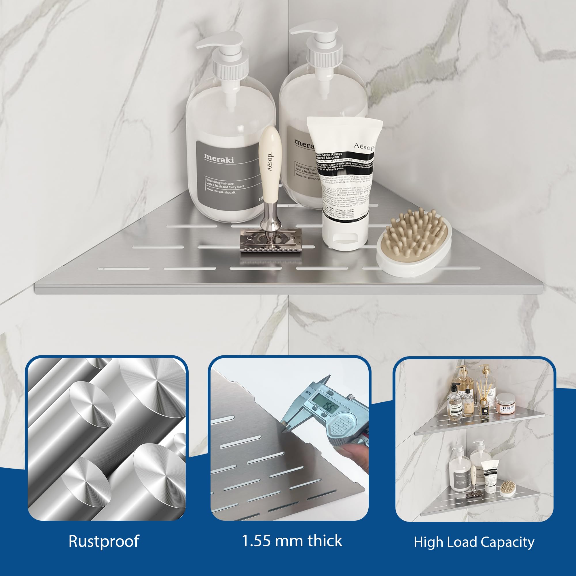Neodrain Corner Shower Shelf 304 Stainless Steel Shower Shelf No Drilling 305 mm Shower Basket Space Saving for Tiled Walls Corner Shelf for Bathrooms and Kitchens - Image 2