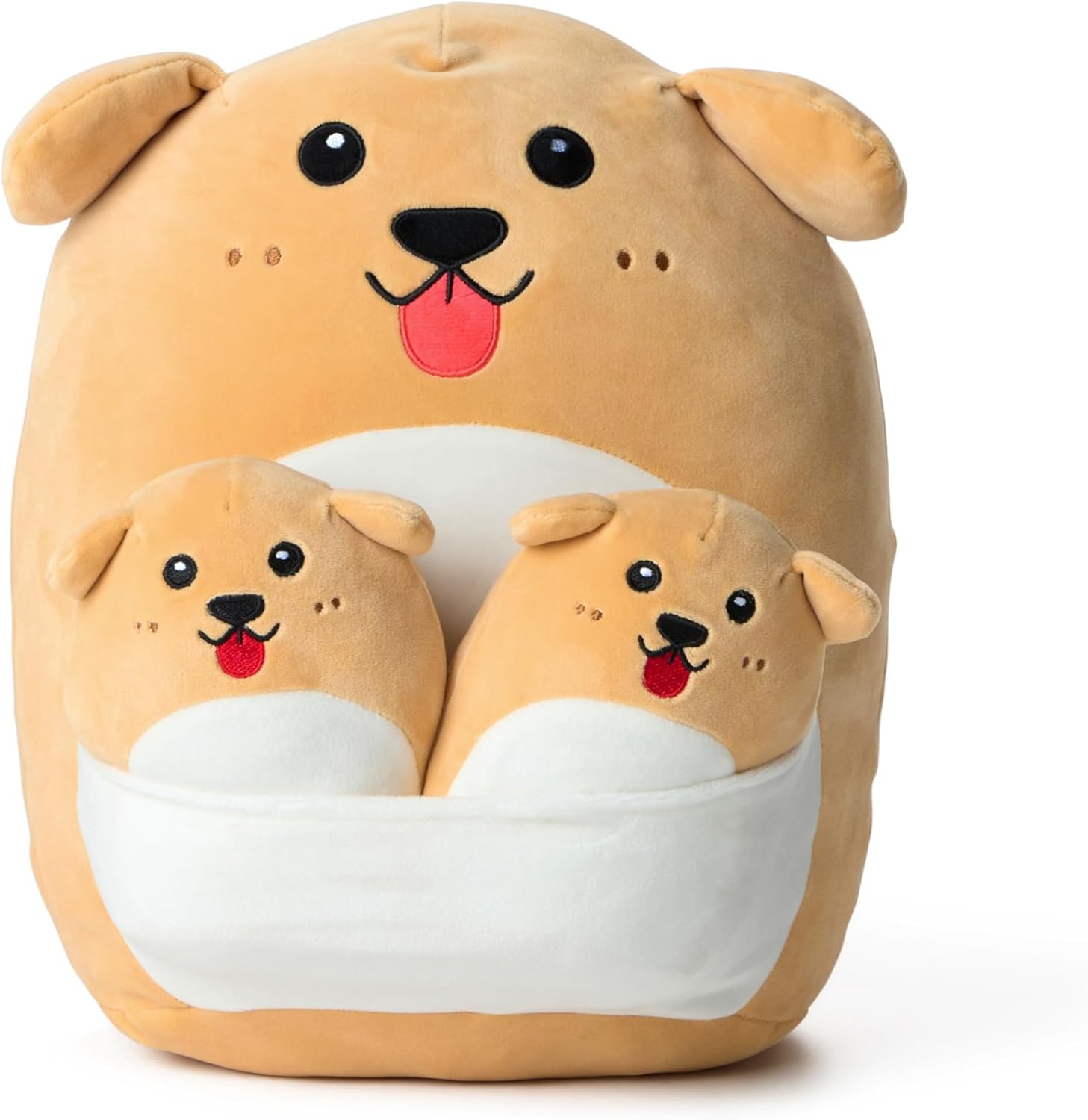 Dog Plush Pillows Set of 3 - 16"& 7'' Squishy Stuffed Animals Toddlers Kids Hugging Toys Easter Basket Stuffers Family Toy Kids Plus Pillows for Sleeping Dog Parent with 2 Babies for Boys & Girls